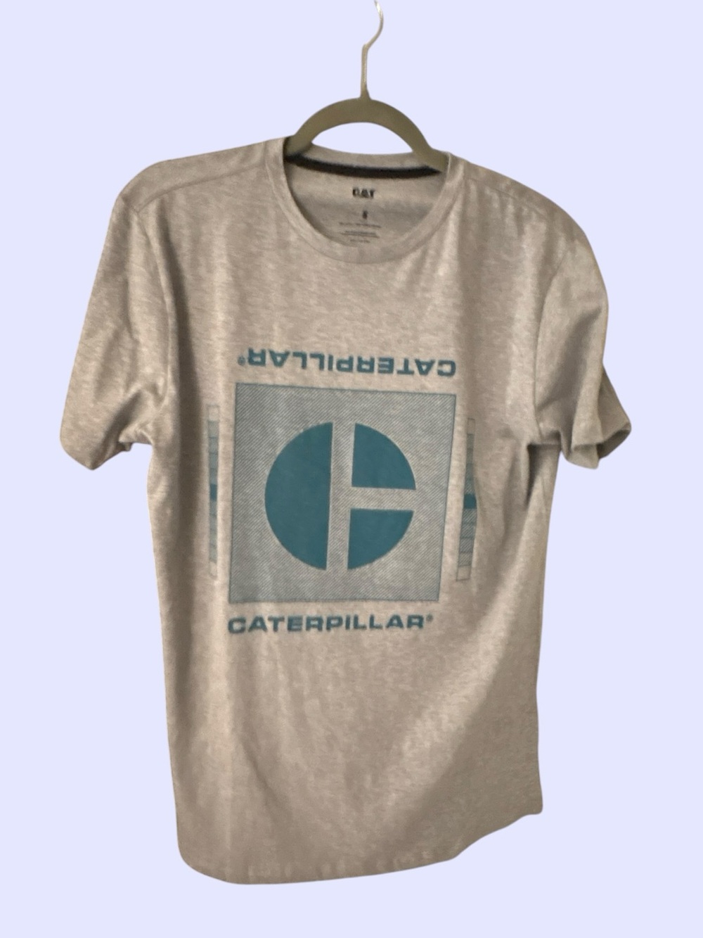 Caterpillar Light Gray Short-Sleeve Tee with Teal Graphic s